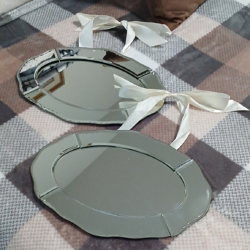 Home Interiors Elegant Mirror Trays with Cream Ribbons